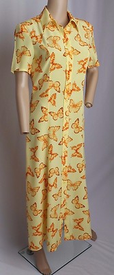 VTG 80's Escada Yellow Orange Butterfly Bugs Insect Print Silk Grunge Dress 34