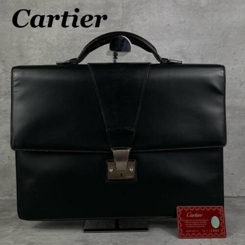 Cartier Business Bag Briefcase A4 Leather Black men's Used JPN - Picture 1 of 10