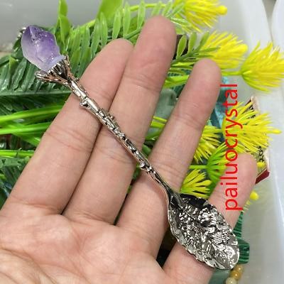 1pc Natural Amethyst Cluster Spoon Quartz Crystal Spoon Gem Reiki Healing 4.3''
