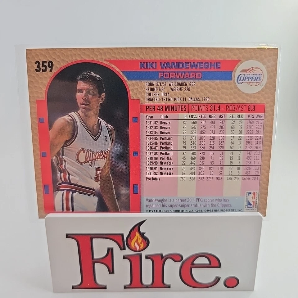 1992-93 Fleer - #359 Kiki Vandeweghe Los Angeles Clippers  - Image 4 of 4