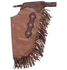 Soft Leather Western Chinks Tooled Chaps for Adults All Size Free Shipping