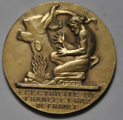 Médaille de table - EDF-GDF 38 années de service module Or r. BOUVET bronze doré - Photo 1/2
