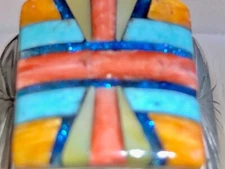 Native Cross Spirit Ring 9 chuncky Gemstones Sterling Navajo or plains, unsure