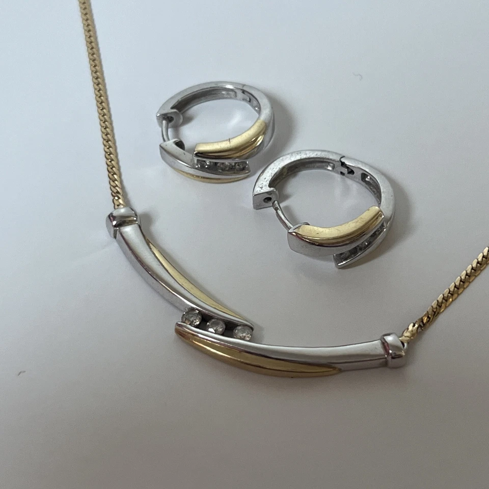 Colar e brincos de diamantes 14k Helzberg dois tons ouro branco amarelo bypass - Imagem 2 de 4