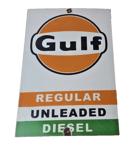 Vintage Gulf Gasoline Sign - Porcelain Octane Type Gas Pump Service Station Sign
