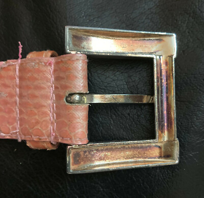 Vtg RITZ Snake Skin Belt Pink Genuine Snakeskin M Silvertone  display picture 1
