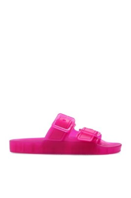 BALENCIAGA Mallorca Transparent Dual-Buckle Slide Sandals Pink 38EU $425