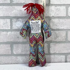 Dammit Doll Voodoo Stress Relief Plush Doll Rainbow Chevron Pattern Red Hair NOS