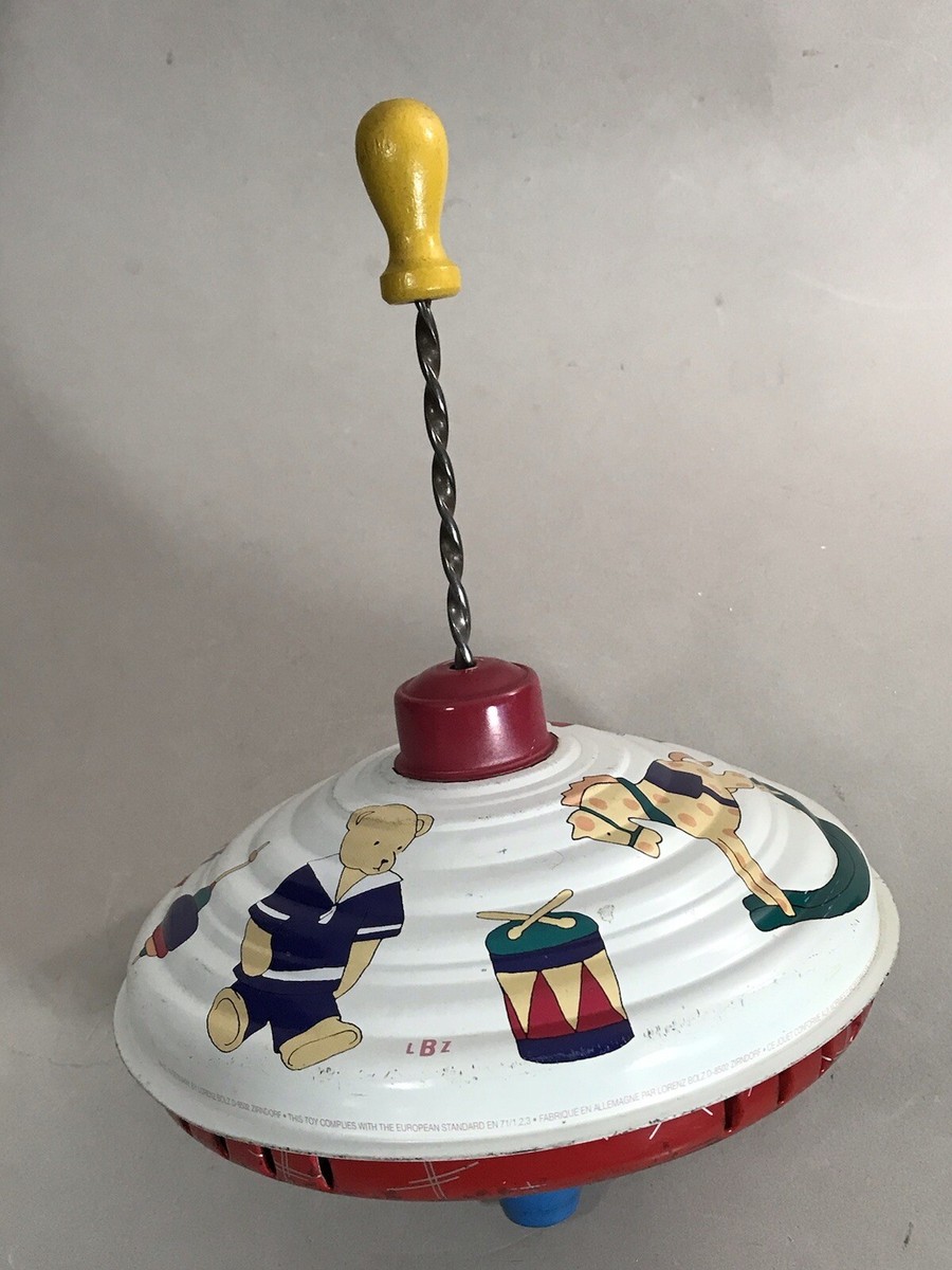 Vintage 1970s TIN TOY SPINNING TOP Germany Lorenz Bolz Bears