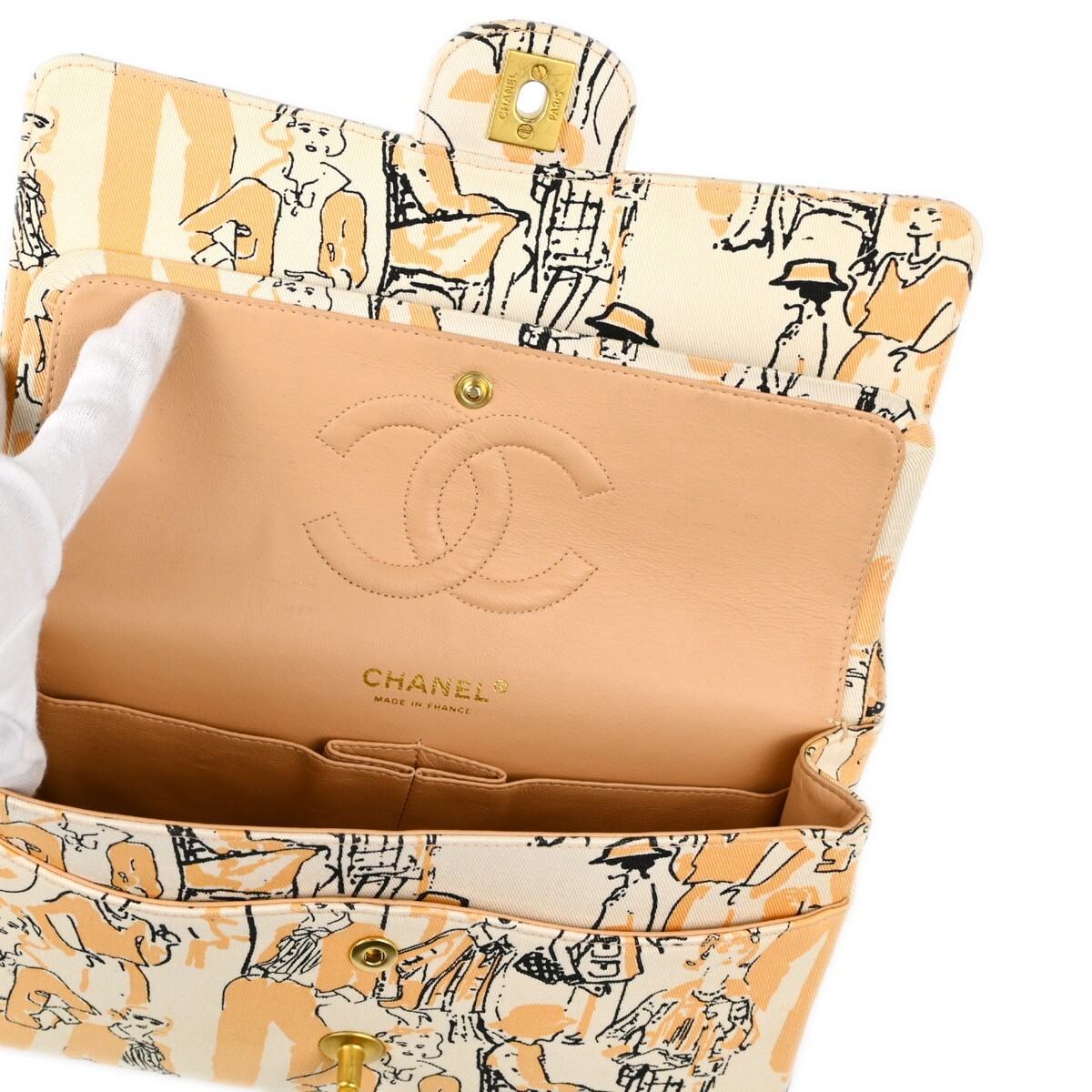 Chanel Peach White Canvas Medium Classic Double Flap Shoulder Bag Chanel Peach White Canvas Medium Classic Double Flap Shoulder Bag