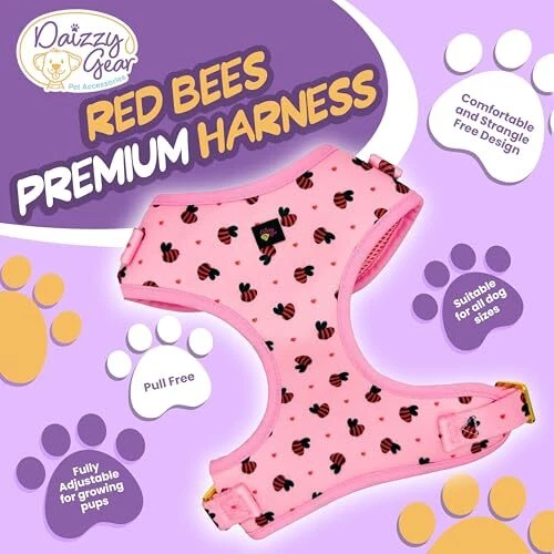 Dog Harness Set No-Pull, Step-in, Soft & Adjustable Matching Large Pink