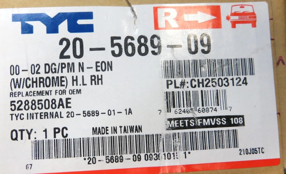 Faro lateral derecho pasajero Dodge Plymouth 2000-2002 neón nuevo con cromo Foto 4 de 4