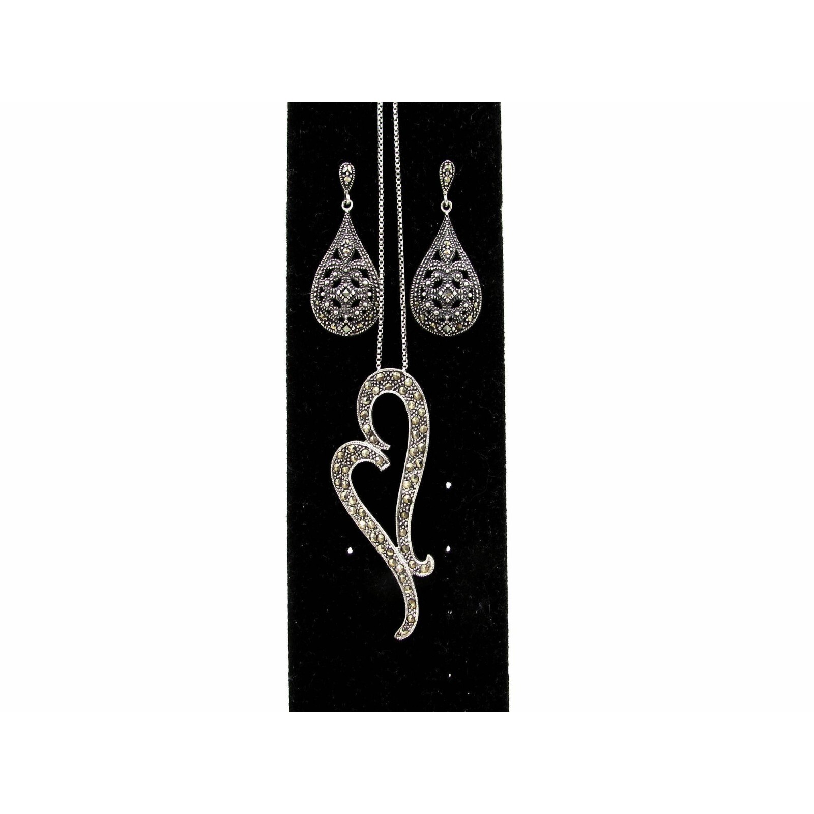 Vintage Sterling Silver Marcasite Jewelry Set 925… - image 1