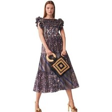 Ulla Johnson Zoya Indigo Silk Midi Dress Size 0 NWT