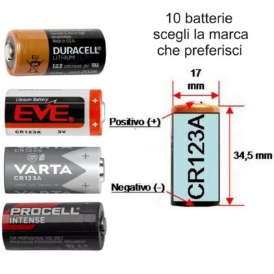 VARIE 10 Pile 3v 123 Batterie Litio cr123 cr123a duracell varta procell eve a scelta