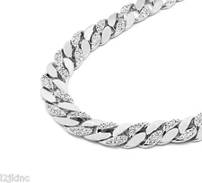 Silver Finish Hip Hop Chain Cubic-Zirconia Hip-Hop Mens Miami Cuban Chain