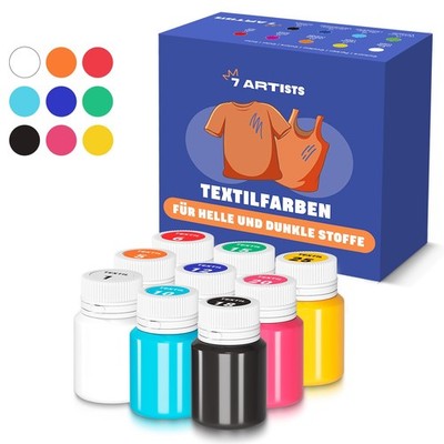 Dauerhafte Textilfarbe 9 x 20 ml - Lackset für Textilien, Schuhe...