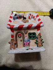  Gingerbread House Tea Light Candle Holder. 5” candy texture glitter Cute EUC