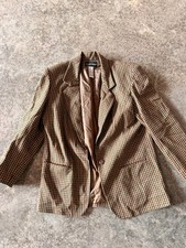 Vintage Sag Harbor Plaid Wool Blend Blazer Brown/Green Button Front Pockets 12