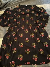 Old Navy Women's Floral Dress Plus, Long Sleeve, Knee Length, Black/Colorful