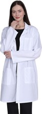 Professional Lab Coat for Women, Full Sleeve Cotton Blend Long Medium, White
