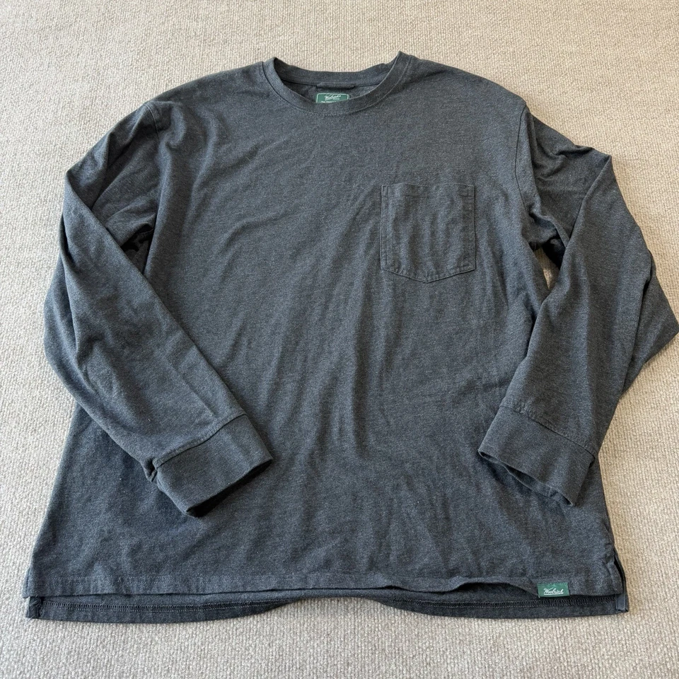 Woolrich Hombres Manga Larga Bolsillo Camiseta Algodón Cuello Redondo Gris XL Foto 2 de 4