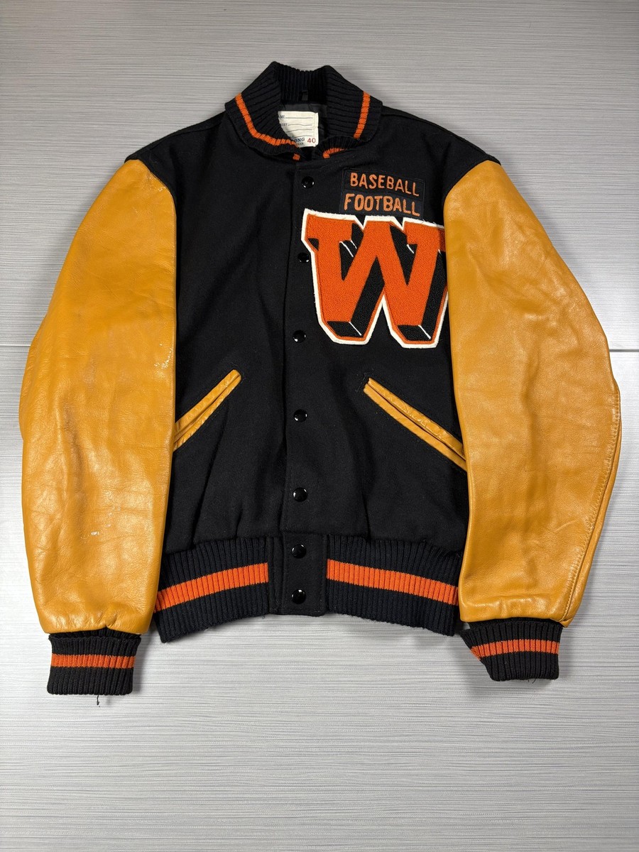 Veste Universitaire Vintage DeLong Homme Taille 40 Laine Et Cuir - Style Baseball Années 90, Occasion Très Bon état