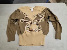 Vtg 1980s ESCADA Jeweled Snake 100% Cotton Pullover Sweater sz 38