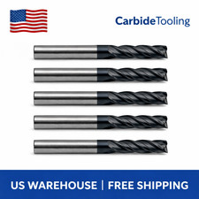 5 Pack 3/8" Soild Carbide End Mills - TiALN Coated - 4 Flute Center Cutting
