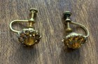 Vintage Faceted Amber Rhinestone Screw-Back Earrings — photo 1