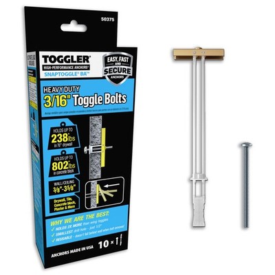 SNAPTOGGLE Heavy-Duty Drywall Toggle Bolt   3/16''-24 UNC Zinc-Plated Anchor f...
