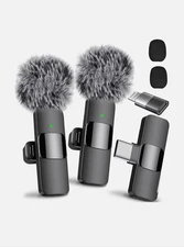 Lavalier Wireless Microphone Audio Video Recording Mini Mic For iPhone Android