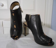 NEW Ann Tylor Stacee Peeptoe Shootie Leather Ankle Booties, Black, Size 6/6.5