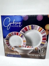 Gibson Home Orleans Red Dinnerware Set 12 Piece Cereal Dessert Dinner Plates