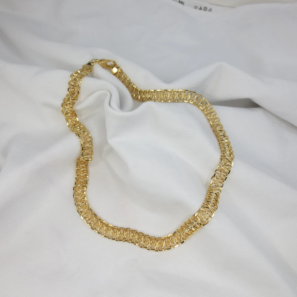 Novo colar estilo tecido cesta folheada a ouro amarelo 18k largura 1/2 pol comprimento 20 pol - Imagem 2 de 4