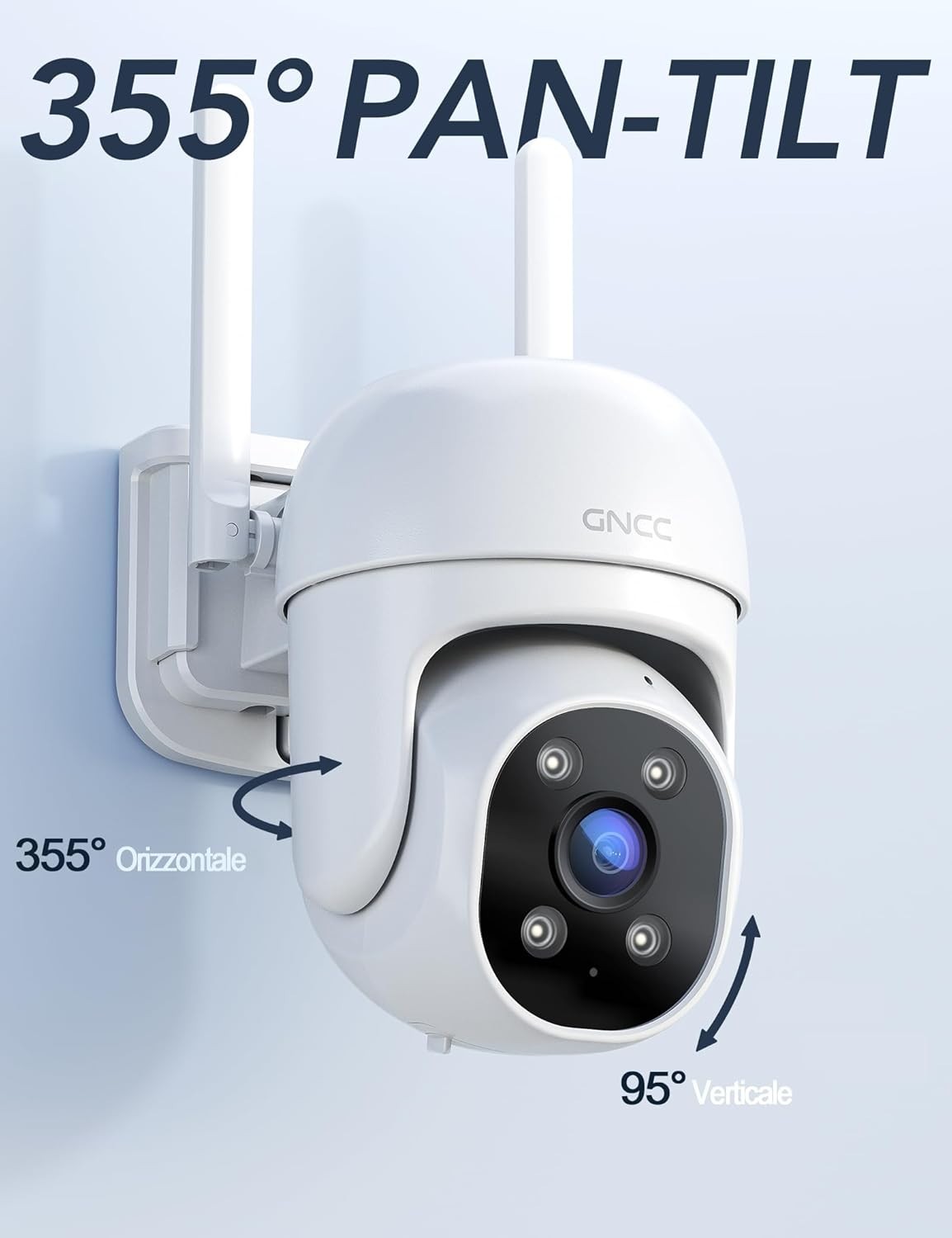 GNCC Telecamera Wi-Fi Esterno e interno 1080P, Solo WiFi a 2,4 GHz, 360° PTZ. - 1