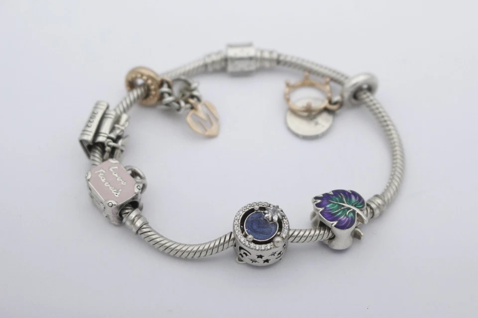 Pandora Armband mit 6 Charms Anhänger 925 Sterlingsilber