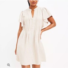 LOFT stripped pleated ruffle sleeve swing dress women’s size L