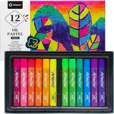 Artecho Ölpastellkreide Fluoreszierende 12er Leuchtfarbe Set, lichtechte 