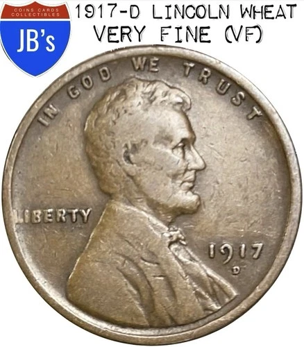 1917-D Lincoln Wheat Cent Penny 1c - VERY FINE (VF)