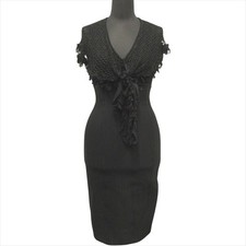 CHANEL Coco Mark Sleeveless Dress Cut and Sewn Rayon Size 34 Black Women's