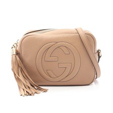 GUCCI Soho Disco Bag Interlocking G Shoulder Bag Leather Beige Gold #RC3522