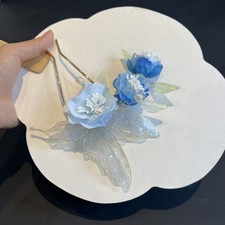 Pink Blue Gradient Velvet Flower Hairpin Hanfu New Chinese Bridal Hair Accessory