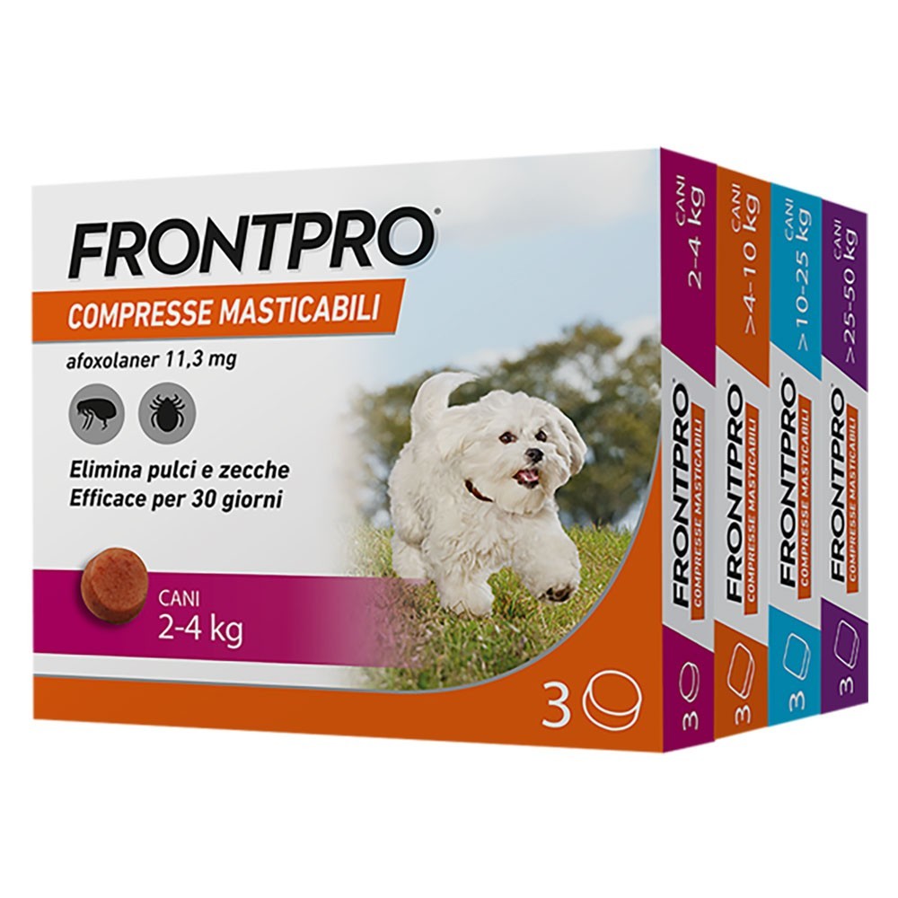 COMPRESSE ANTIPARASSITARIE MASTICABILI 'FRONTPRO' cani da 10 a 25 kg / 3 compres - 1