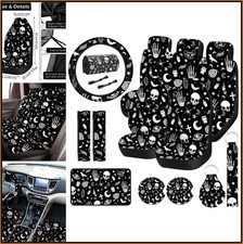15 Pcs Car Seat Covers Full Set Moon Stars Skeleton Cat Pattern Universal Fit 15 Pcs Car Seat Covers Full Set Moon Stars Skeleton Cat Pattern Universal Fit
