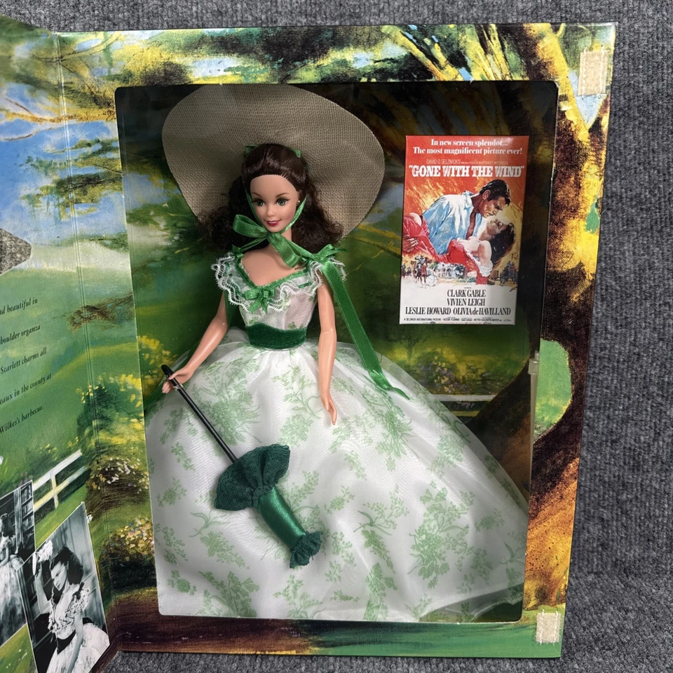 Barbie Scarlett O'Hara 1994 Lo que el viento se llevó Wilke's barbacoa verde/blanco en caja original Foto 2 de 4
