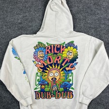 Rick and Morty Hoodie Mens Size M White Pullover Graphic Dub Dub Funny Cartoon