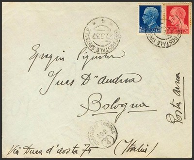 Zona Nacional. Italienische Freiwillige. ÜBER 1937. 20 ct rot und 1,25 Lira I