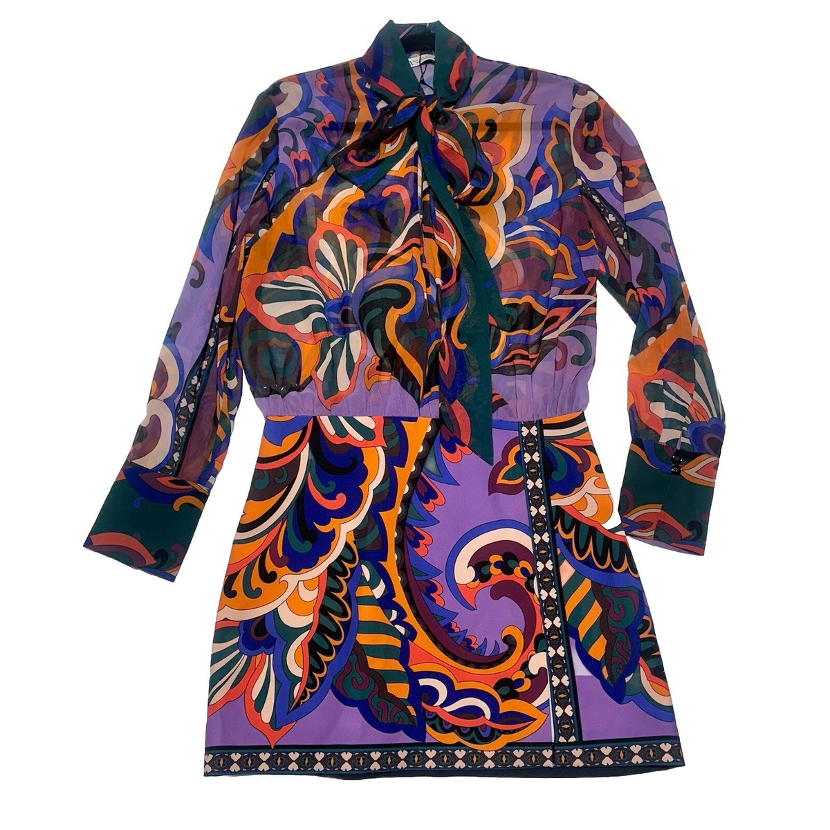 Zara Pucci Mini Dress Neck Tie Multi Color Printed Size S