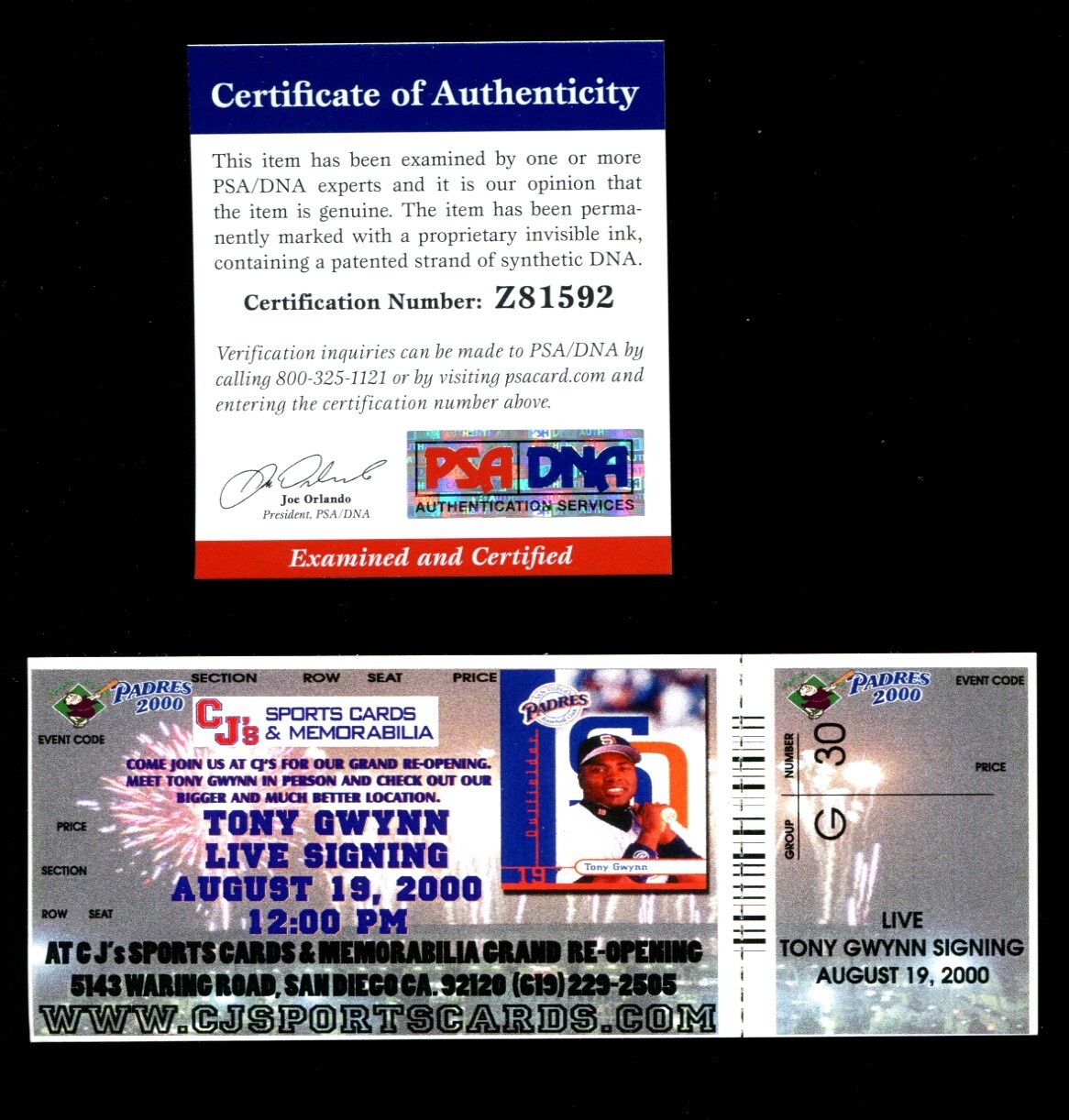 Tony Gwynn signed 8x10 photo autograph PSA DNA with Ticket multiple small dents - Picture 3 of 3